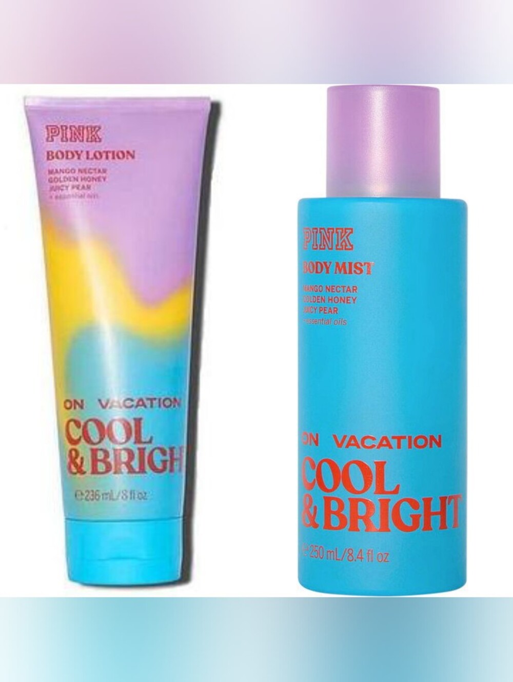 PINK Victoria's Secret Cool & Bright Body Mist and Lotion - Blue, Purple, Yellow